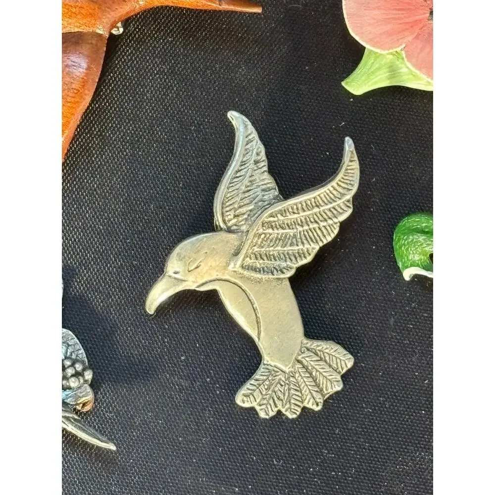 Lot 5 Bird Duck Hummingbird Stick Pins Lapel Estate Jewelry